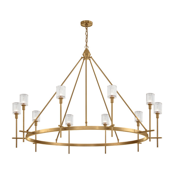 Alora - CH314310VBRC - Ten Light Chandelier - Salita - Ribbed Crystal/Vintage Brass
