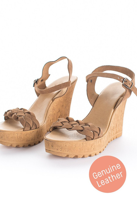 Ari Braided Suede Wedges in Camel