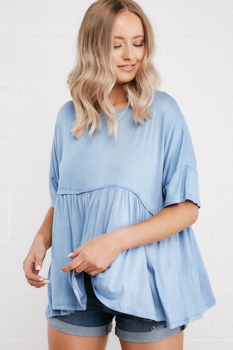 Annika Peplum Top in Blue
