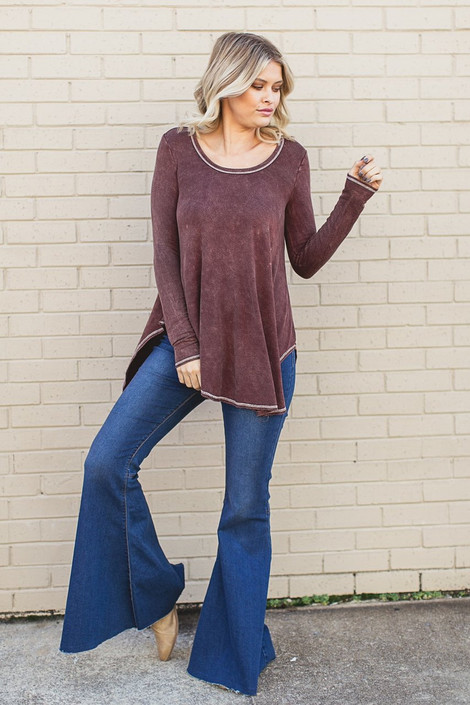 Court Acid Wash Top in Spice