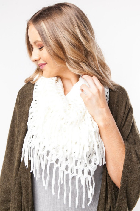 All In Fringe Infinity Scarf in Ivory