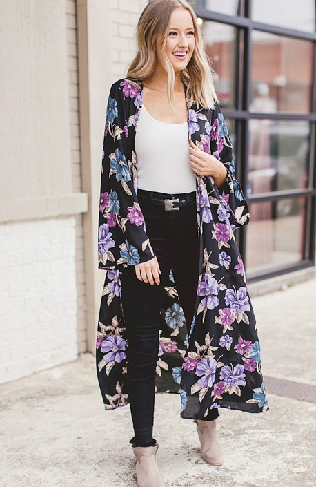 Bold + Beautiful Duster Kimono in Black