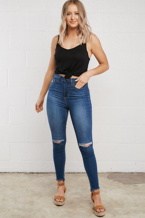 Brinley High Rise Distressed Denim in Medium Dark