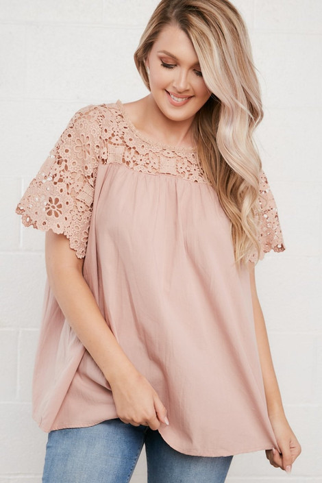 Ally Lace Sleeve Top in Mauve