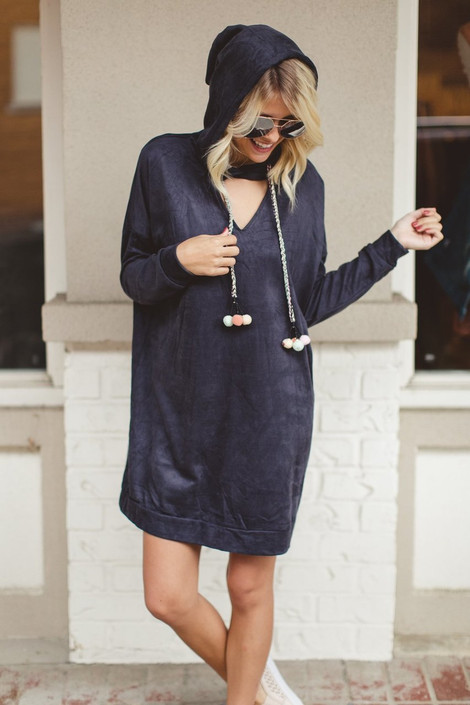 All Over It Oversized Suede Sweatshirt Dress in Charcoal