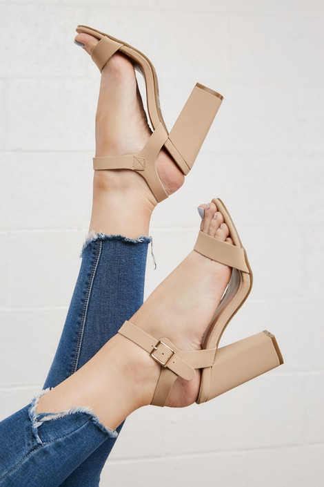 Brooke Ankle Strap Heels in Nude