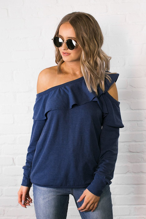 Demi Cold Shoulder Sweatshirt in Navy