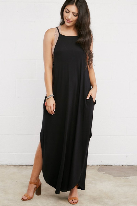 Cason Racerback Jersey Maxi Dress in Black