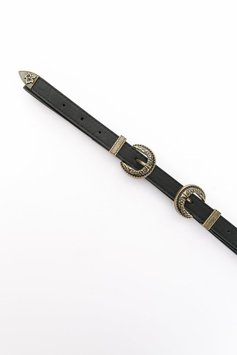 Betsy Double Buckle Belt in Black+Gold