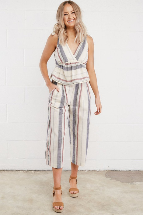 Brielle Striped Cropped Pants in Natural