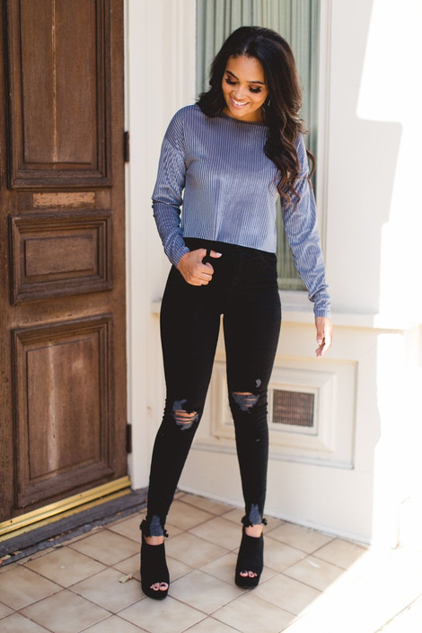 Contrast Top in Blue Mist