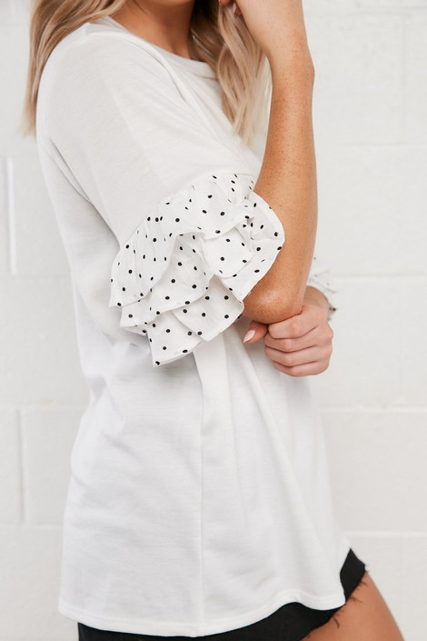 Bonnie Ruffle Sleeve Top in Off White