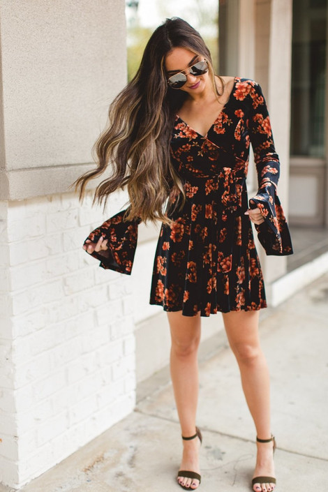 Autumn Flowers Dress in Black