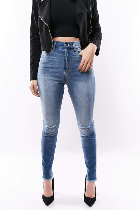 Distressed Curvy High Rise Jeans in Medium Dark Wash