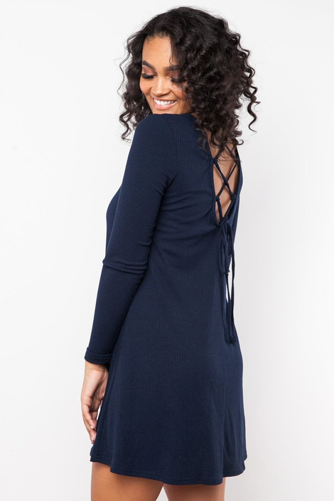 Crossing Lines Swing Dress in Navy