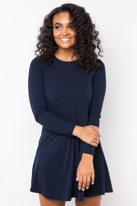 Crossing Lines Swing Dress in Navy