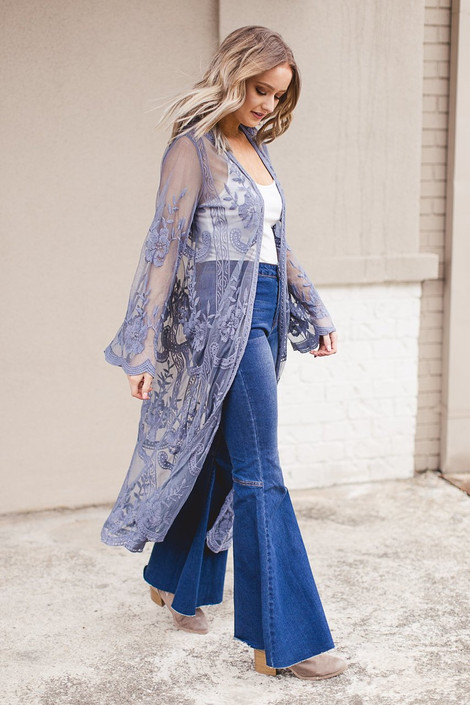 Adoration Lace Kimono in Dusty Blue
