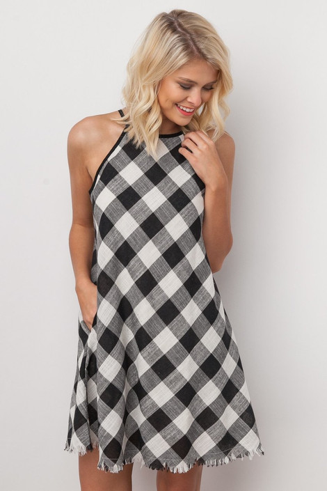 Backyard Picnic Buffalo Plaid Dress in Black