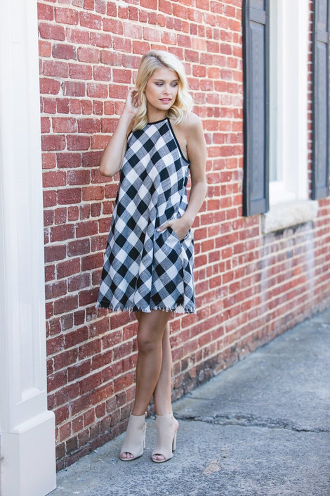 Backyard Picnic Buffalo Plaid Dress in Black