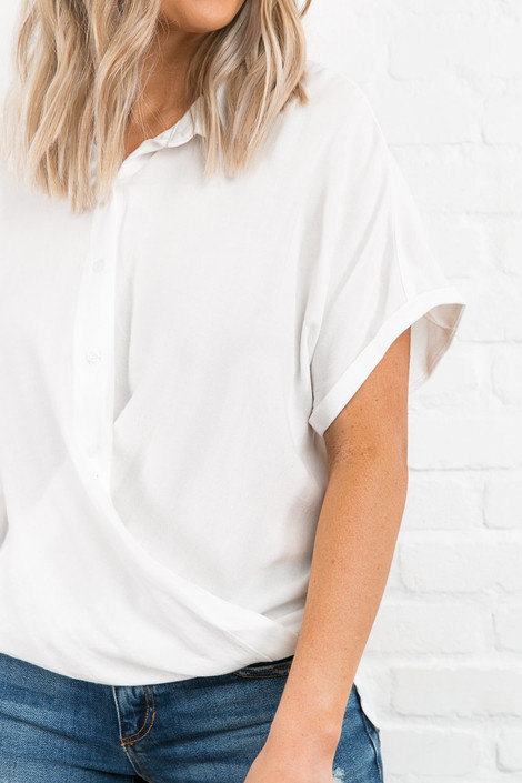 Brett Button Front Top in White