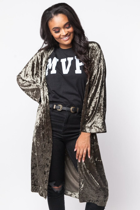 As You Wish Crushed Velvet Kimono in Olive
