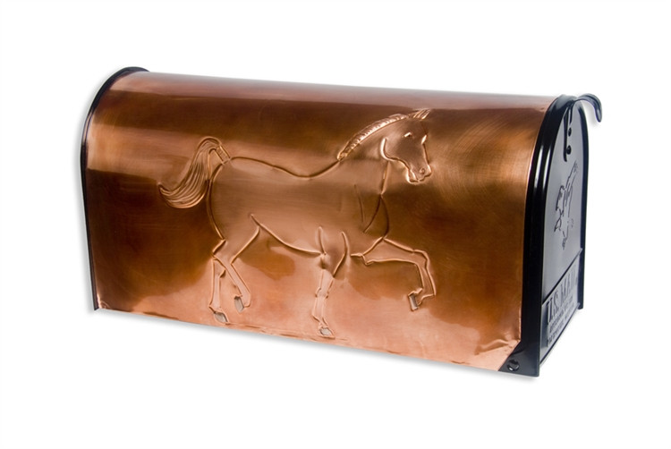 Rural Show Horse Copper Mailbox at Weathervanes of Maine