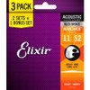 Elixir 80/20 Nanoweb 011-052 Acoustic Guitar Strings, Three Pack 