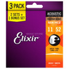Elixir Phosphor Nanoweb 011-052 Acoustic Guitar Strings, Three Pack 