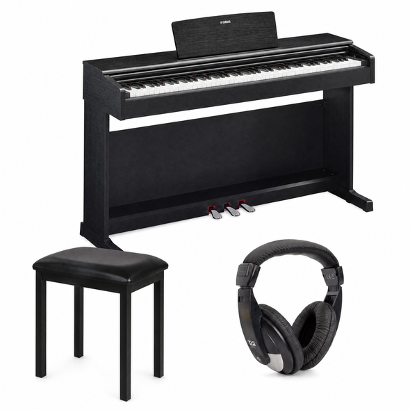 Yamaha YDP-145B Digital Piano, Black with Bench & Headphones 