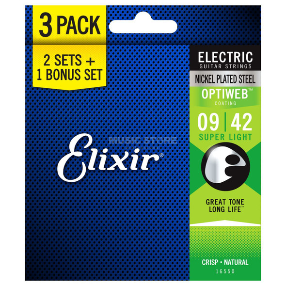 Elixir Electric Optiweb 009-042 Guitar Strings, Three pack 