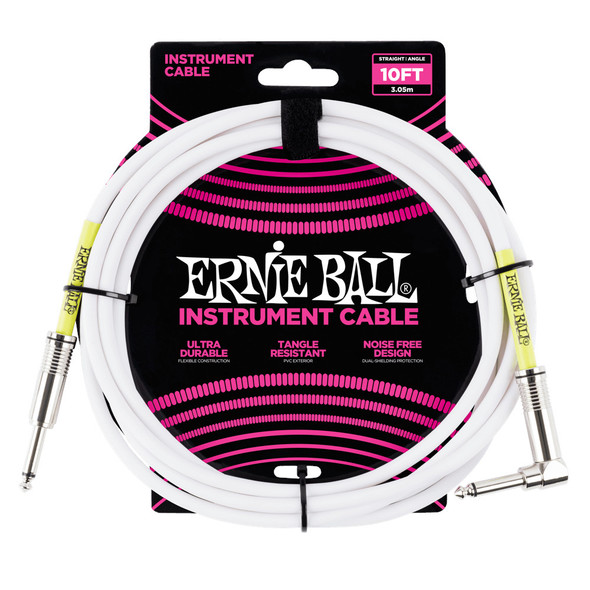 Ernie Ball 10ft Instrument Cable, Straight / Angle Jacks, White 