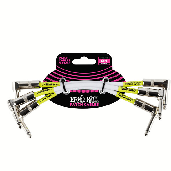 Ernie Ball 3 Pack 6 inch Patch Cable, Angled Jacks, White 