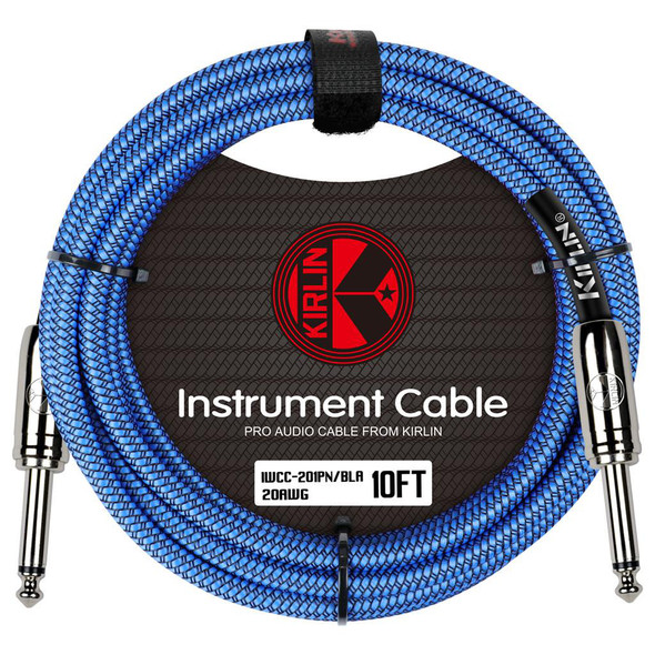 Kirlin Fabric 10ft Straight Jack Guitar Cable, Blue 