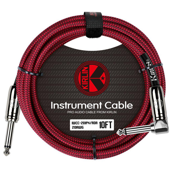 Kirlin Fabric 10ft Straight to Angled Jack Guitar Cable, Red 