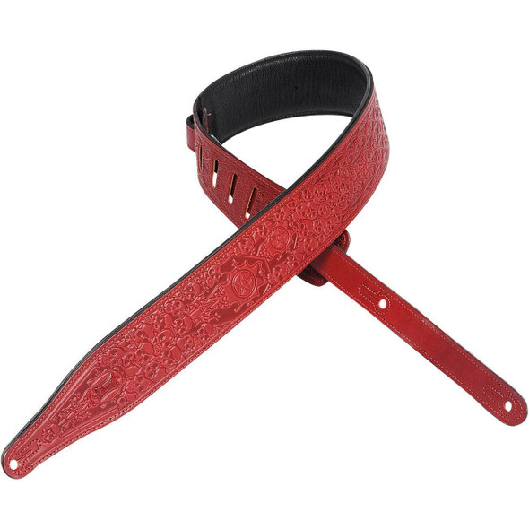 Levy's 2.5 Inch wide veg-tan leather guitar strap, Red 