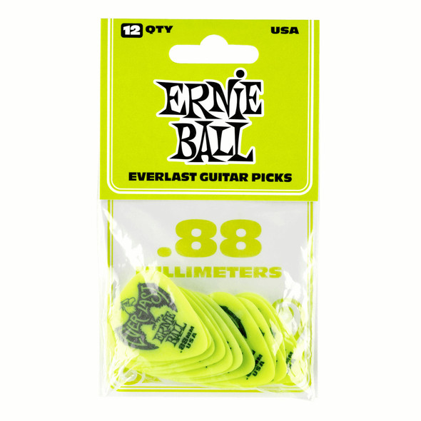 Ernie Ball Everlast Green 0.88 MM Picks, 12 Pack 