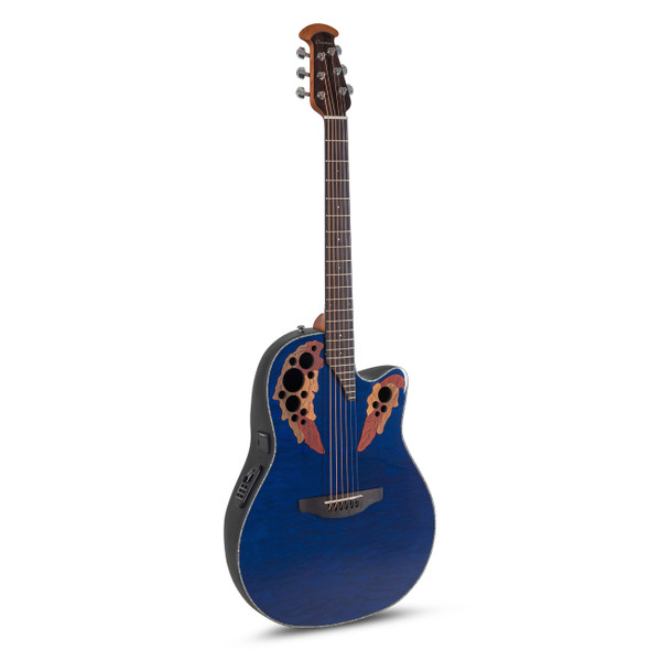 Ovation CE-44P-8TQ-G Celebrity Elite Plus Electro Acoustic Guitar, Transparent Blue Quilted  