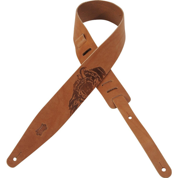 Levys Veg-tan 2.5 Inch Leather Guitar Strap w/Bison Embossing, Tan 