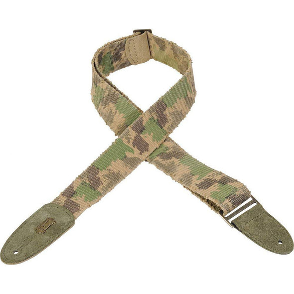 Levys Cotton w Leather Ends 2 Inch Distressed Guitar Strap, Camo 
