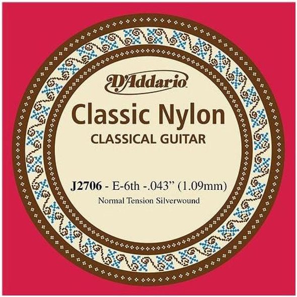 D'Addario J2706 Student Nylon Classical Guitar Single String, Normal Tension, Sixth String 