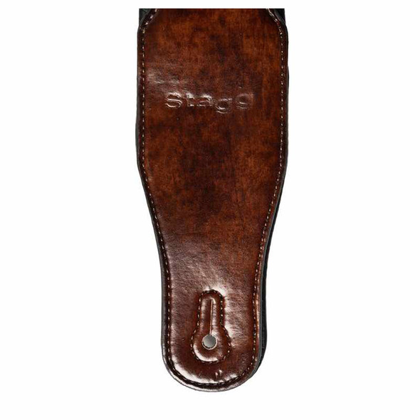 STAGG SPFL AGED DBRW Leatherette Guitar Strap with Flower Pattern, Dark Brown 