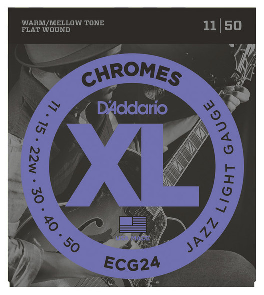 D'Addario ECG24 Chromes Flat Wound Electric Guitar Strings, Jazz Light, 11-50 