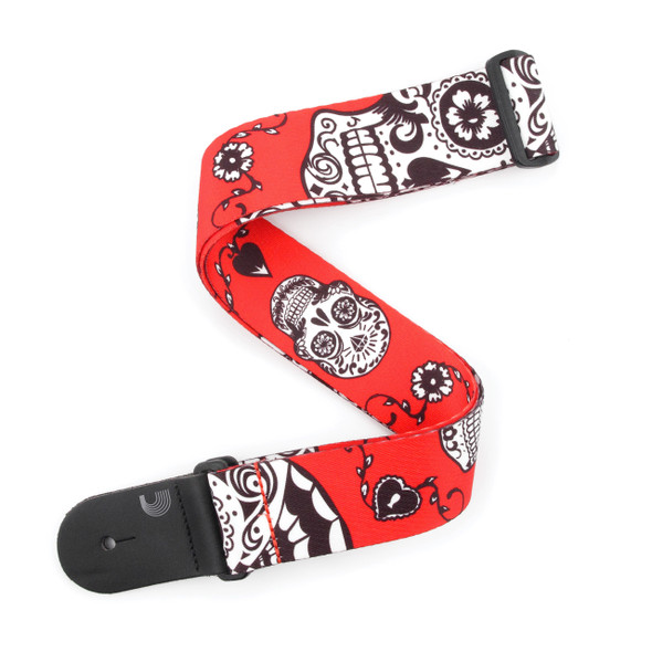 D'Addario Polyester Guitar Strap, Red Sugar Skulls 