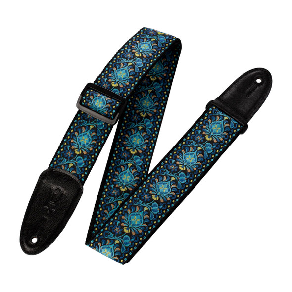 Levys Hootenanny Jacquard Weave Guitar Strap Blue and Yellow Floral 