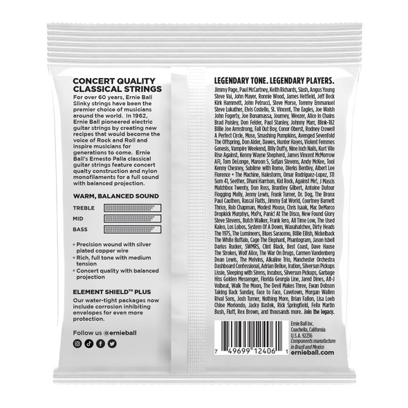 Ernie Ball Ernesto Palla Nylon Black & Silver Classical Guitar Strings 