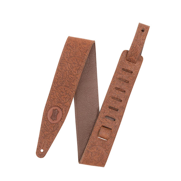 Levys Florentine Deluxe Leather 2 1/2 Inch Guitar Strap, Brown 