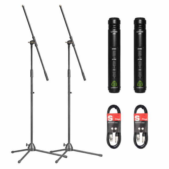 Lewitt LCT140 AIR Stereo Pair of Condenser Microphones with stands and cables 