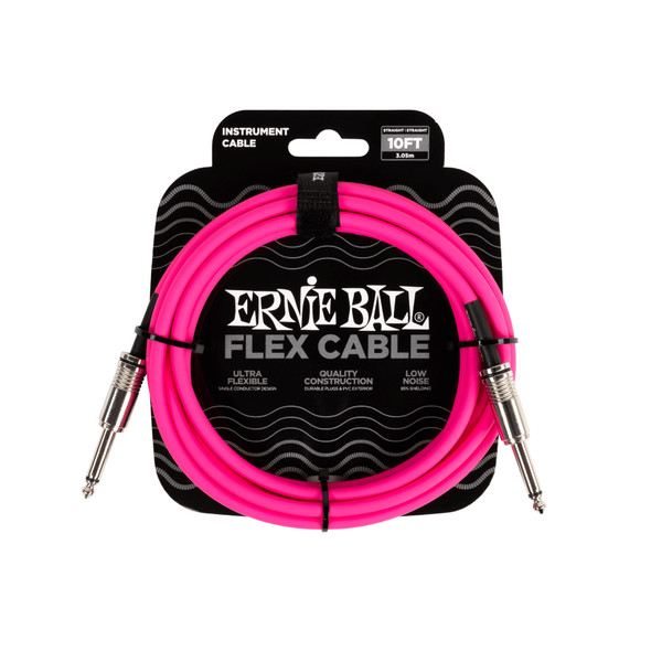 Ernie Ball Flex Instrument Cable Straight / Straight 10ft , Pink 