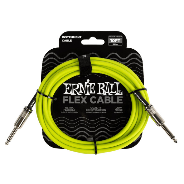 Ernie Ball Flex Instrument Cable Straight / Straight 10ft , Green 