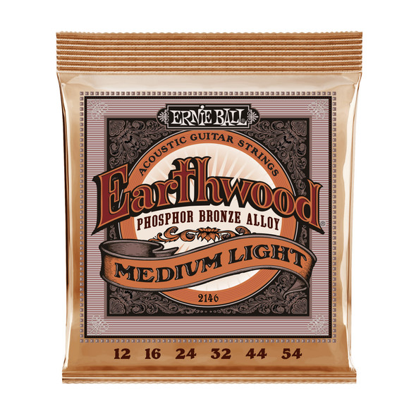 Ernie Ball Earthwood Phosphor Bronze Medium Light Acoustic Guitar Strings, 12-54 